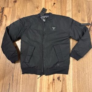 NWT Under Armour Mens Small Project Rock Bomber Flight Jacket Black 1387085-001